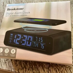 Brookstone Black Digital Clock with Qi Charging
